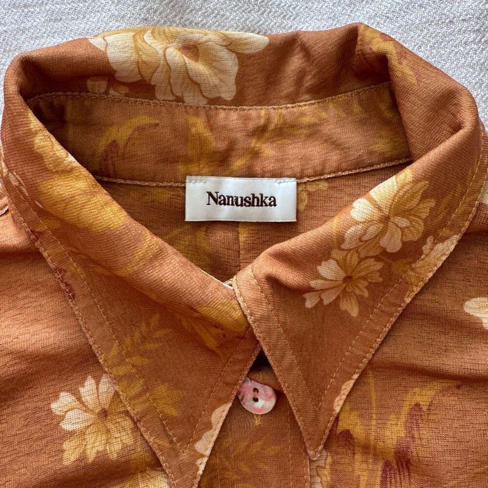 Nanushka Floral Button-Up Blouse in Mustard and Cream - Picture 6 of 8
